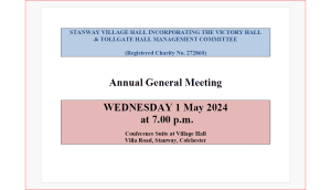 Stanway Village Hall Notice of AGM 1st May 2024