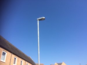 Street light outside some buildings